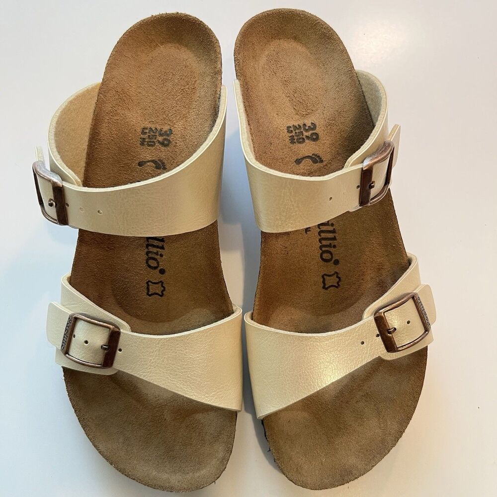 Papillio Birkenstock Dorothy Birko Pearl White Wedge Sandals Size 39 US 8 N